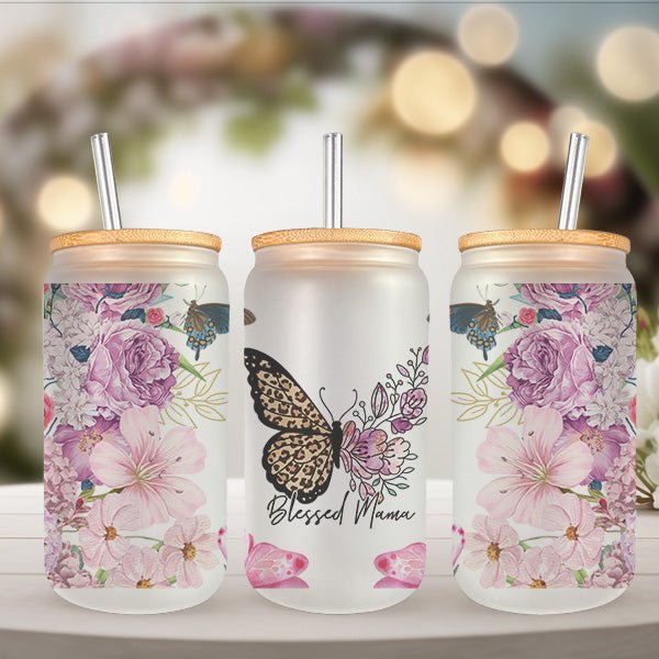 Blessed Mama frosted 16oz tumbler ideal for mothers day, birthdays and christmas.