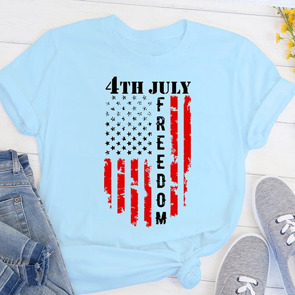 Blue 4th of July Shirts with stars, stripes and the word freedom. Great to wear on July 4th parade, picnic or BBQ. all SKUs