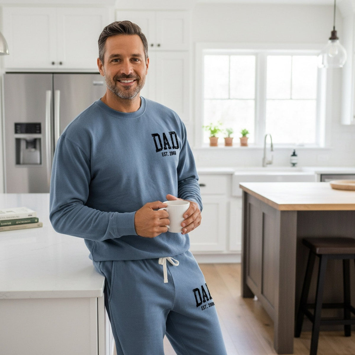 Comfort Colors Pocket Dad Est Loungewear Set, Personalized Gifts for Him - Gifts Are Blue
