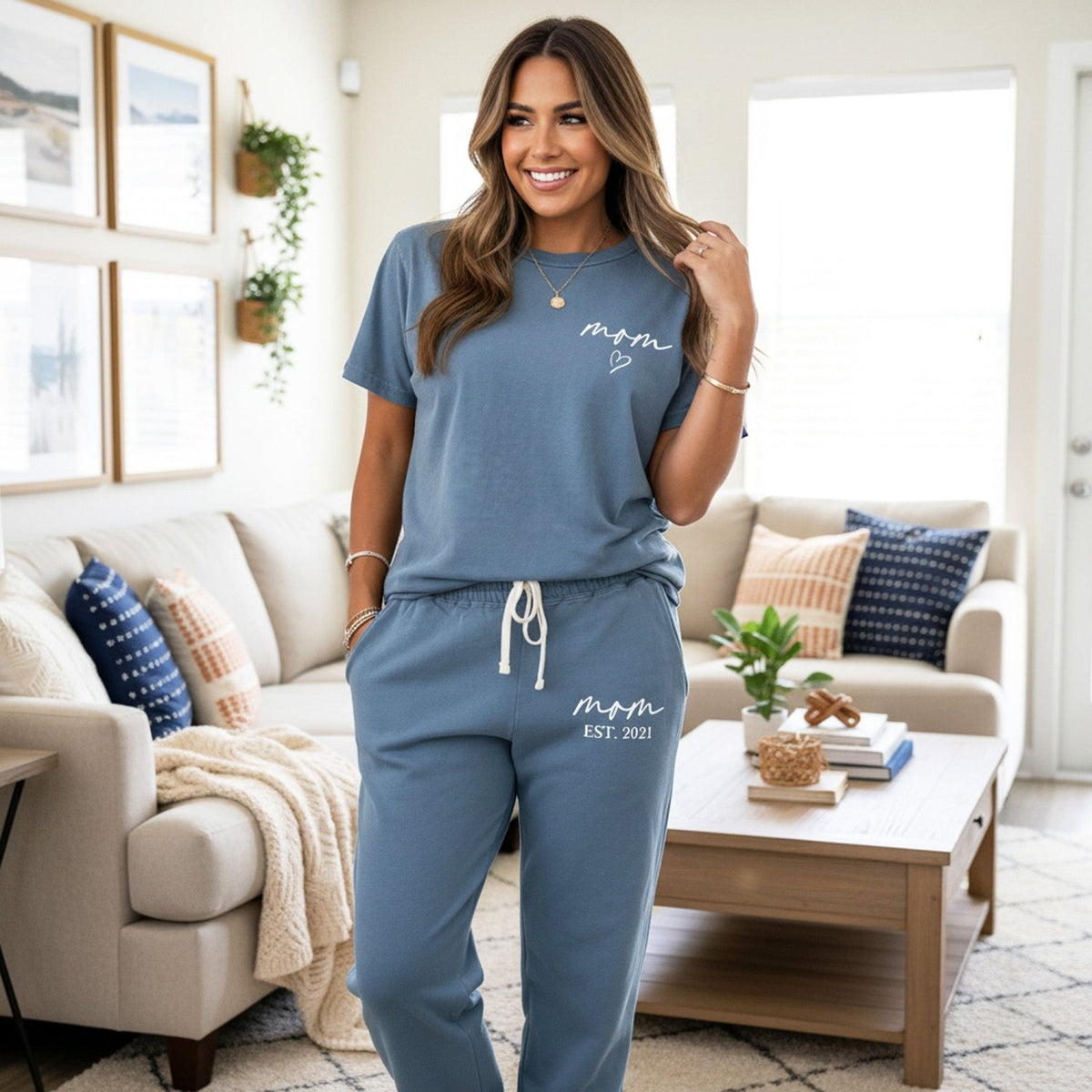 Comfort Colors Personalized Mom Lounge Set, Custom Loungewear Gift for Her and Mother’s Day - Gifts Are Blue