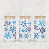 Blue Snowflakes Glass Cup for the Holidays - 16oz Tumbler with Lid and Straw