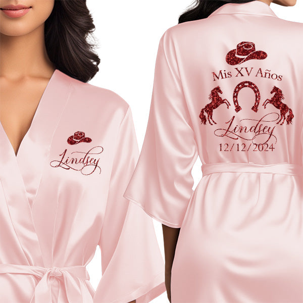 Personalized Mis XV Anos Charro Robe and Slipper Getting Ready Set