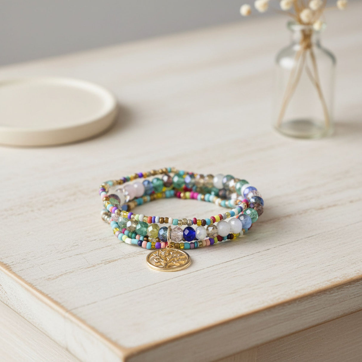 Boho Tree of Life Charm Bracelet for Teens & Young Adults, Three Layers