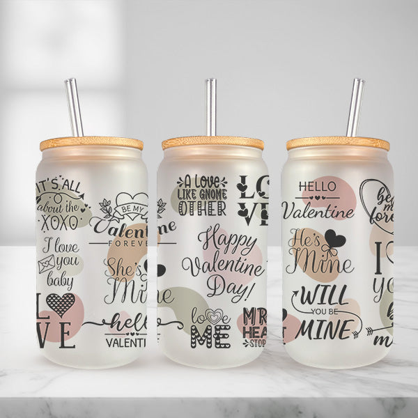 Cute and Humorous Valentines Day Glass Iced Coffee Tumblers in Multiple Designs