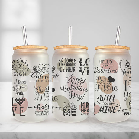 Cute and Humorous Valentines Day Glass Iced Coffee Tumblers in Multiple Designs