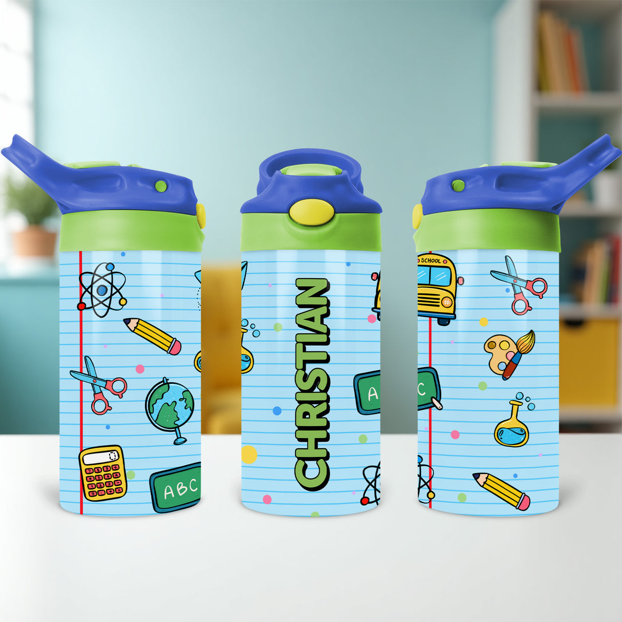 Personalized lunchbox water bottle for kids with custom name great for school days and peewee sports.