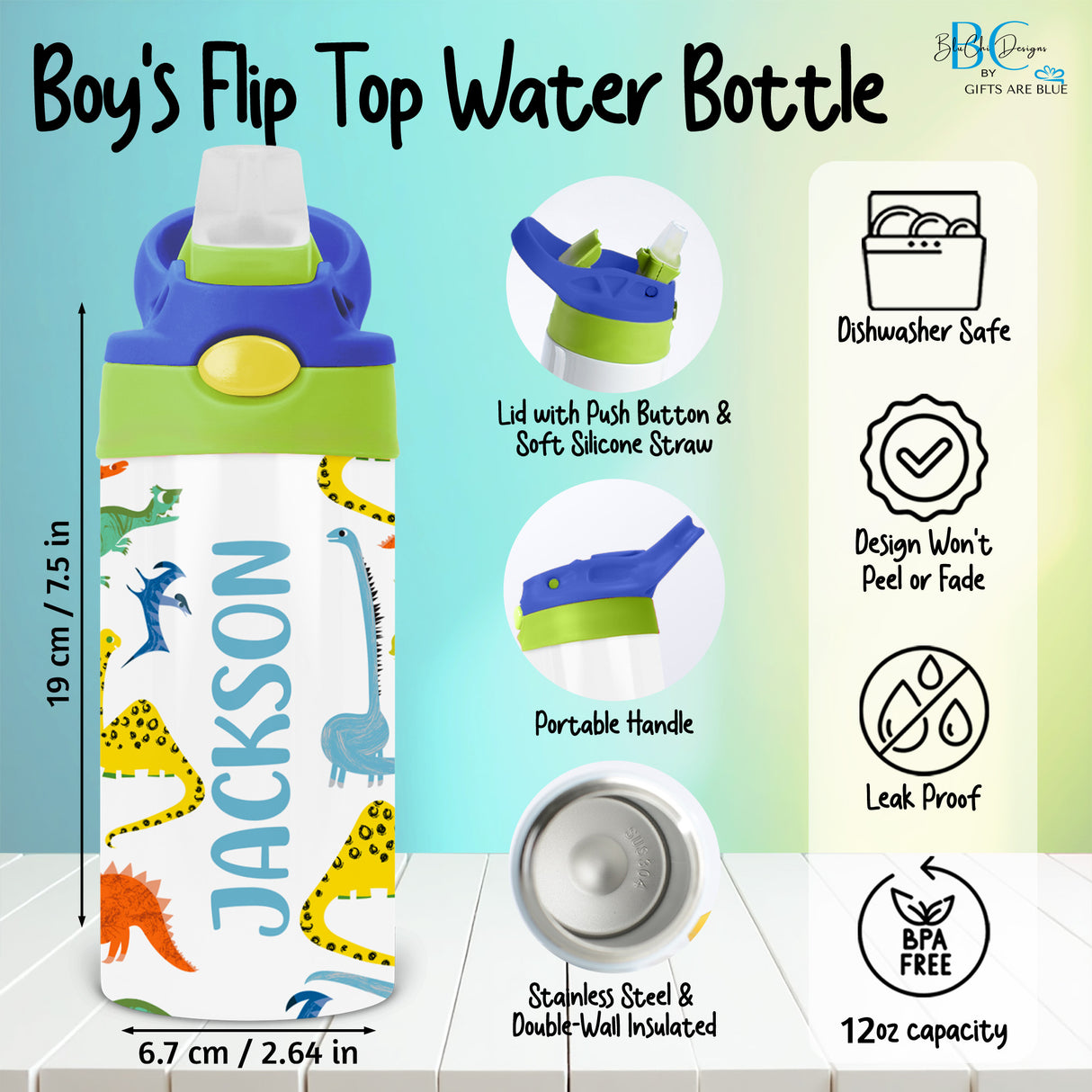 Kids Shark Water Bottle with Name, Personalized Cup for Back to School Gifts