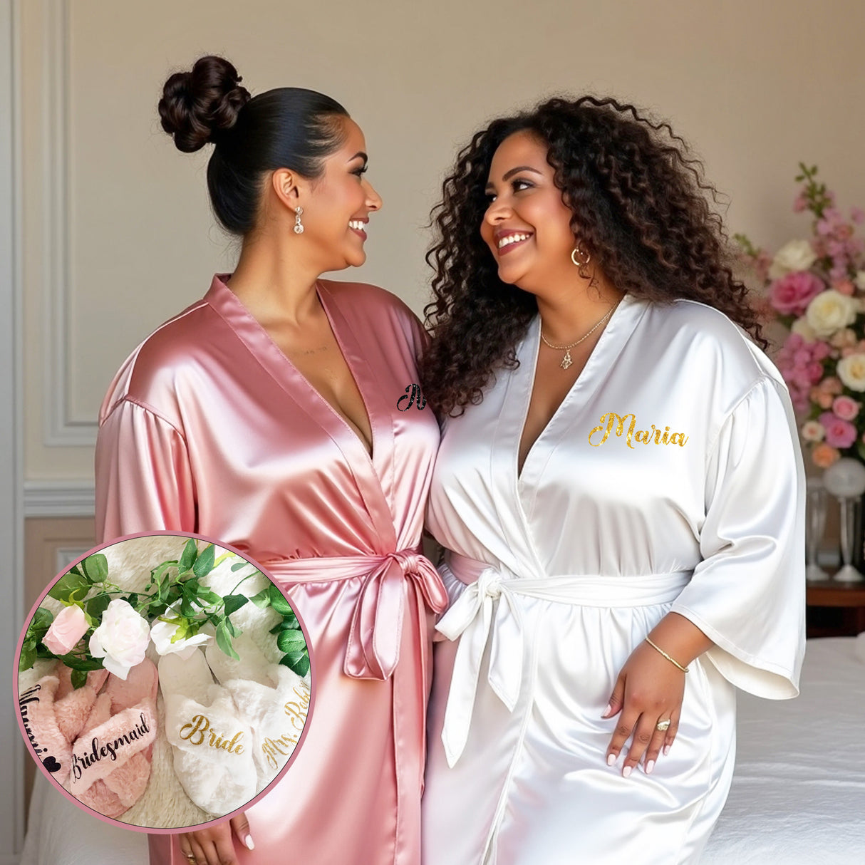 Personalized Womens Robe and Slipper Set for Birthdays, Anniversary & Weddings