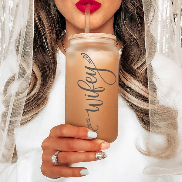 Minimalist Wifey Iced Coffee Glass Tumbler Gift for Her - Gifts Are Blue