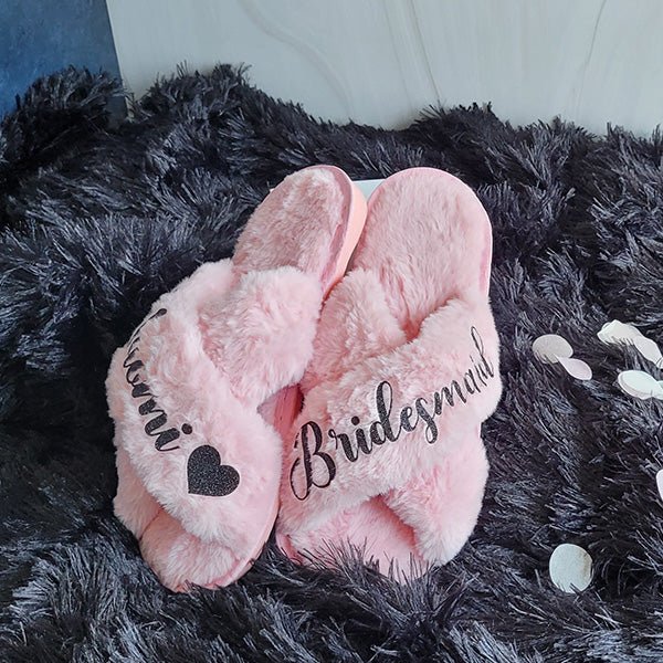 BluChi Personalized Fluffy Slippers for Women/ Bridesmaid & Bride Gift - Gifts Are Blue