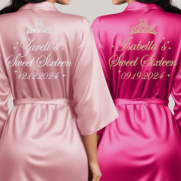 Pretty Sweet Sixteen Robe and Slipper Set Personalized With Name and Date - Gifts Are Blue