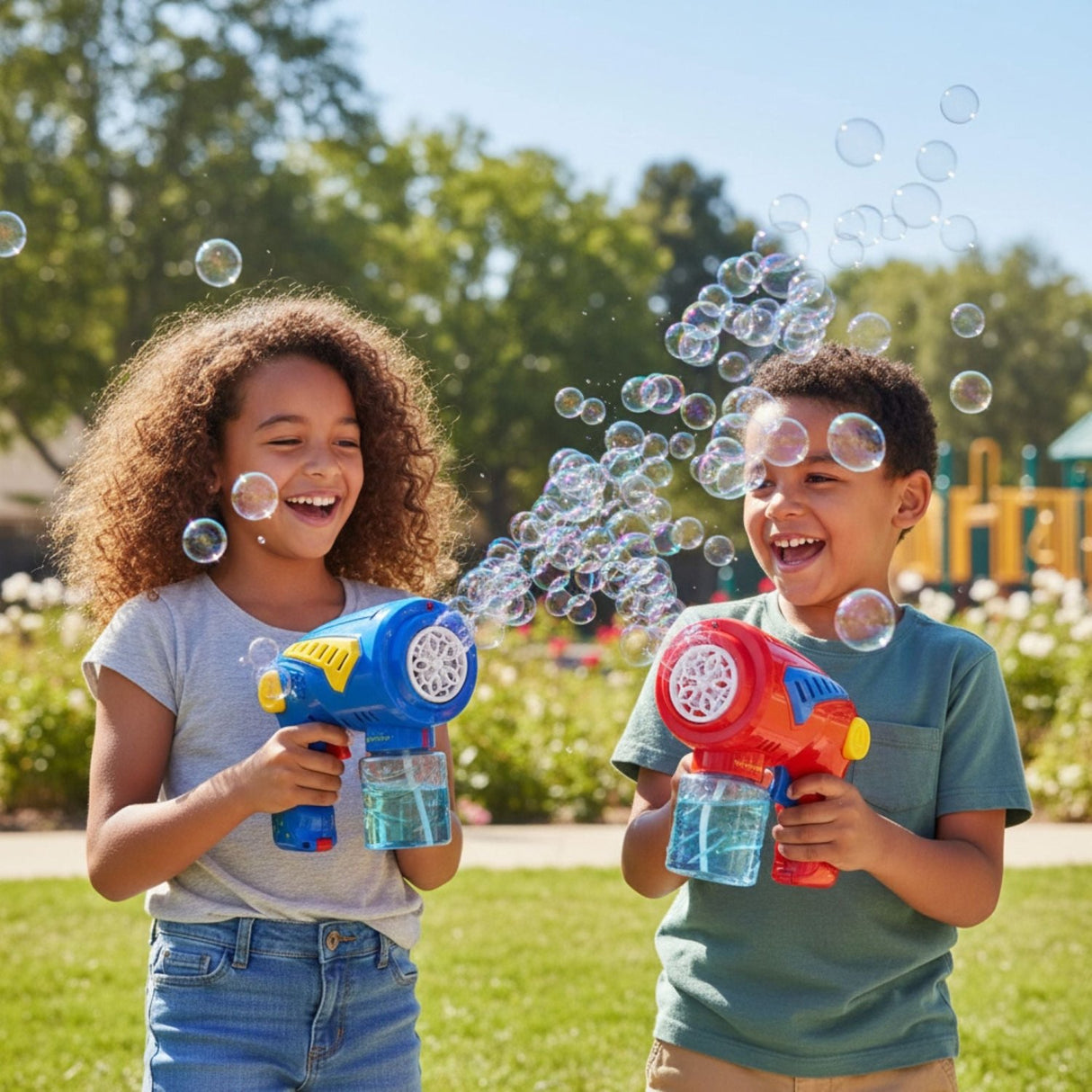 Bubble Galaxy Bubble Blaster Gun with Extra Solution - Summer Fun Outdoor Activity - Gifts Are Blue