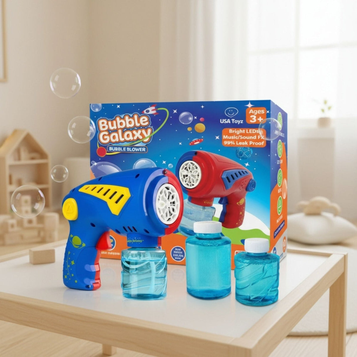 Bubble Galaxy Bubble Blaster Gun with Extra Solution - Summer Fun Outdoor Activity - Gifts Are Blue