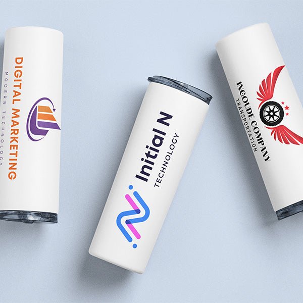 Custom Logo Tumbler for Small Businesses and Corporate Swag with Lid and Straw - Gifts Are Blue