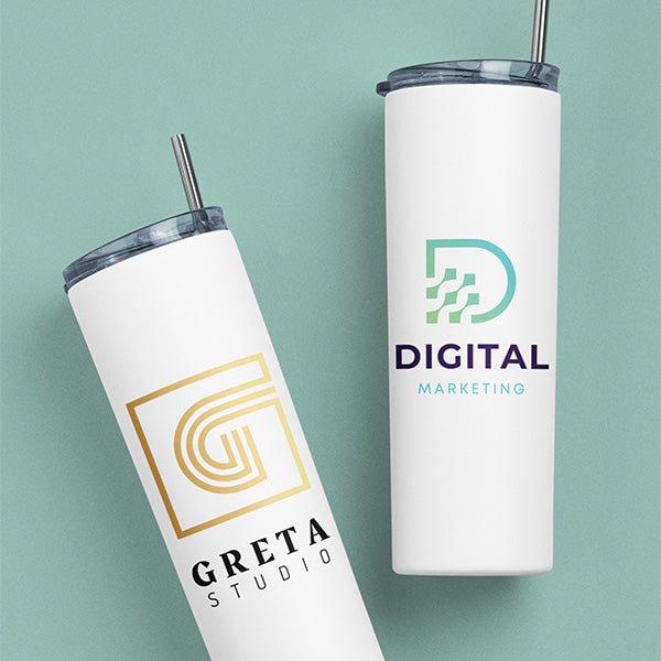 Custom Logo Tumbler for Small Businesses and Corporate Swag with Lid and Straw - Gifts Are Blue