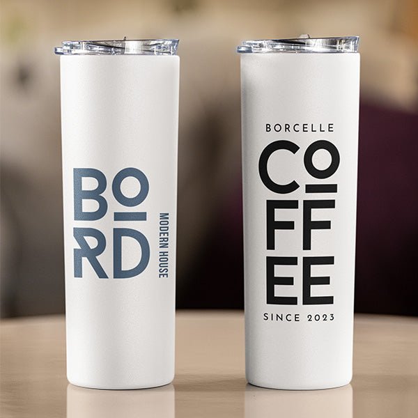 Custom Logo Tumbler for Small Businesses and Corporate Swag with Lid and Straw - Gifts Are Blue