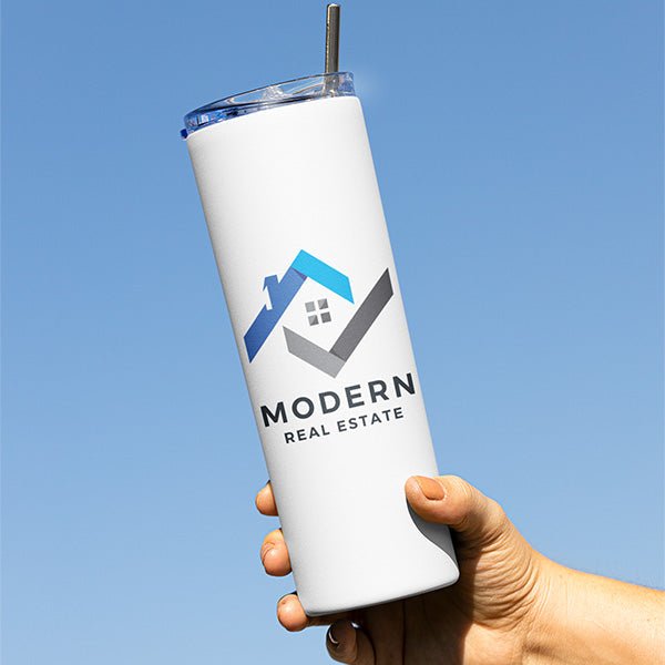 Custom Logo Tumbler for Small Businesses and Corporate Swag with Lid and Straw - Gifts Are Blue