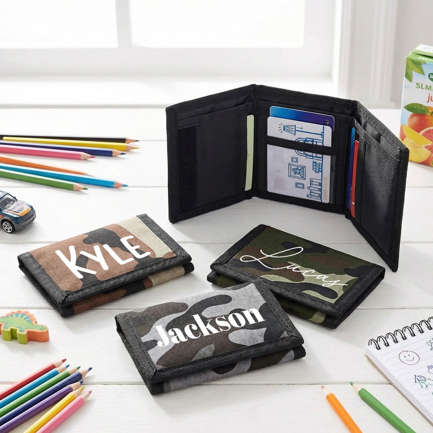 Camo Personalized Wallets for Kids with Name, Gifts for Boys - Gifts Are Blue