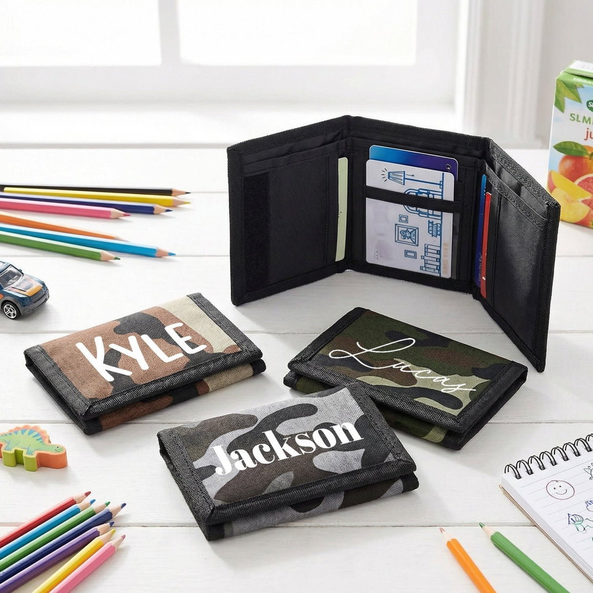 Camo Personalized Wallets for Kids with Name, Gifts for Boys - Gifts Are Blue