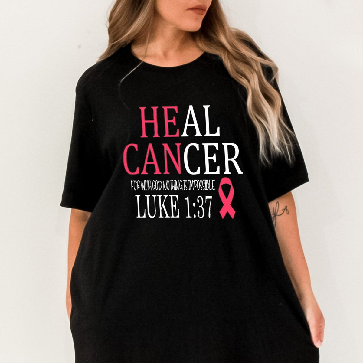 Support breast cancer awareness with this inspirational Christian-themed healing T-shirt.