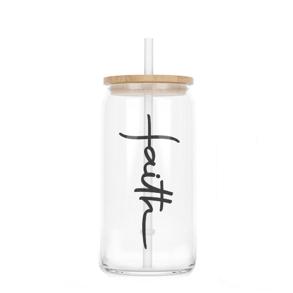 Christian Minimalist Faith Iced Coffee Glass Tumbler Gift for Her