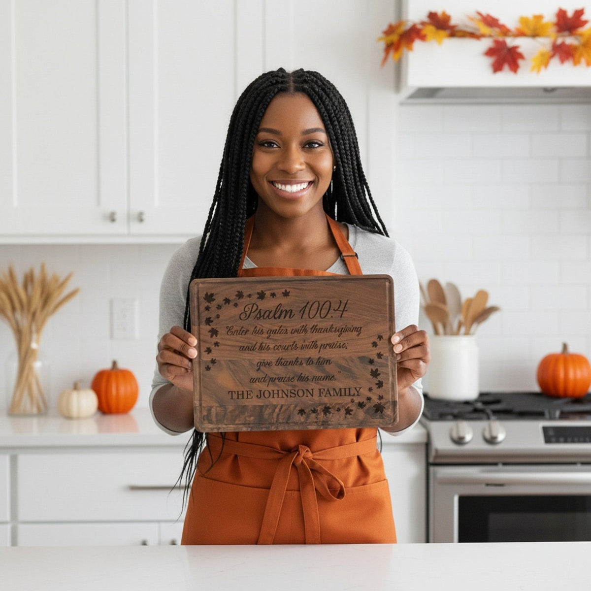 Psalm 100:4 Verse Personalized Cutting Board for Thanksgiving - Gifts Are Blue