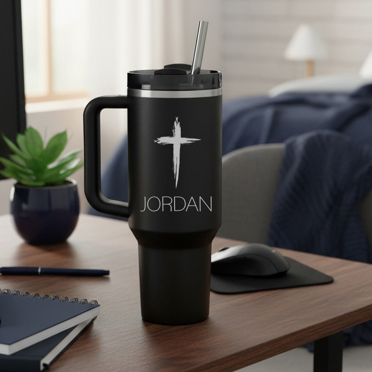 Personalized 40oz Cross Tumbler with Name, Christian Gifts for Him and Her - Gifts Are Blue
