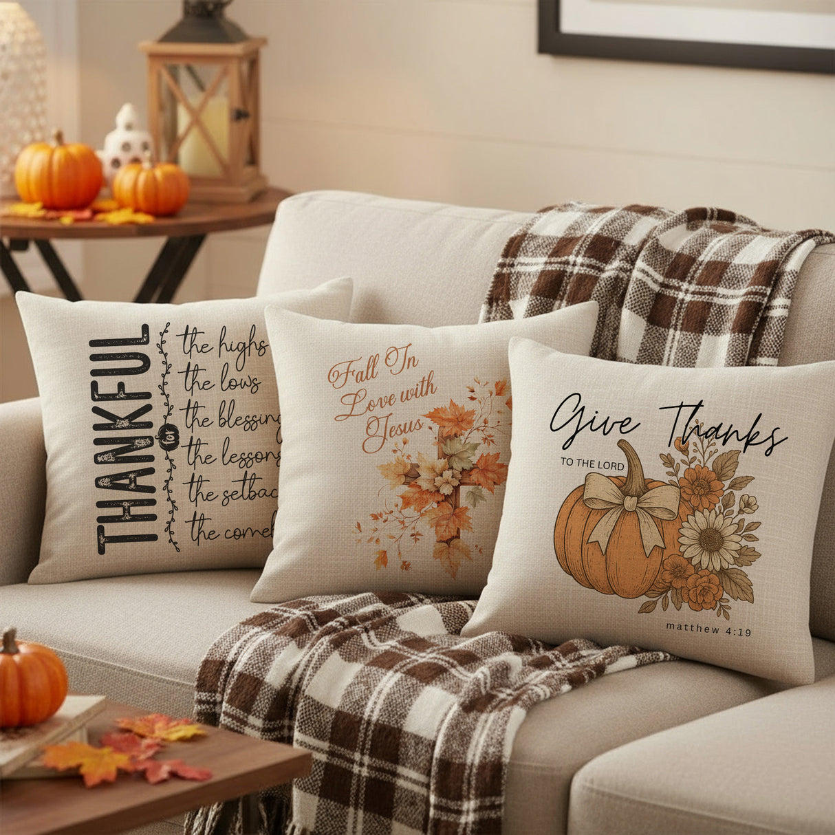 Multi Design Religious Fall Linen Throw Pillows for Couch, Set of 2, 3, and 4, Autumn Decoration