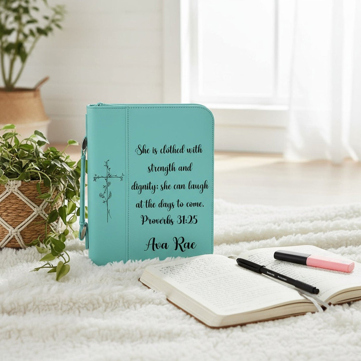 Verse w Name and Symbol Personalized Bible Covers, Christian Gifts - Gifts Are Blue