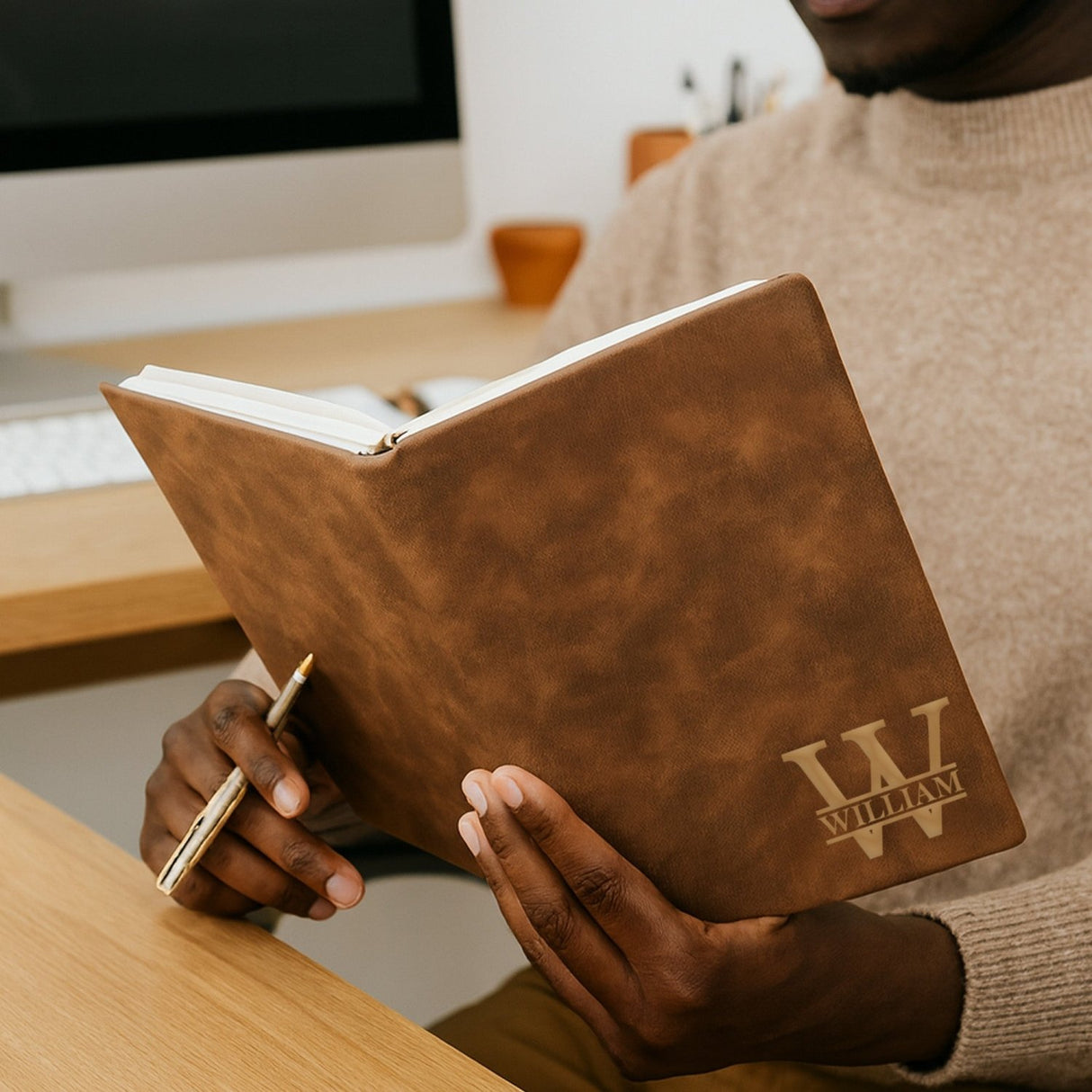 Split Monogram Initial Personalized Leather Journal for Him - Gifts Are Blue
