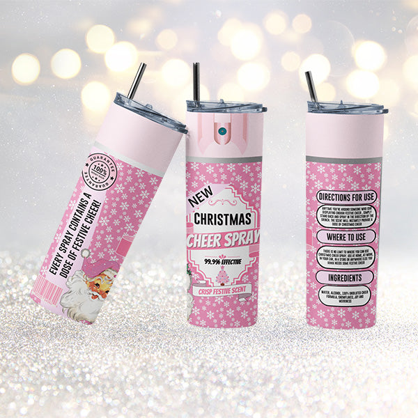 20oz Fun Pink Christmas Cheer Spray Tumbler for the Holidays