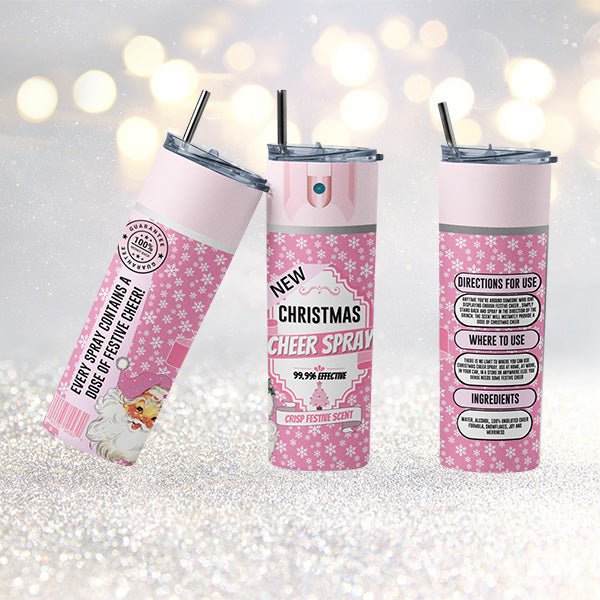 20oz Fun Pink Christmas Cheer Spray Tumbler for the Holidays - Gifts Are Blue