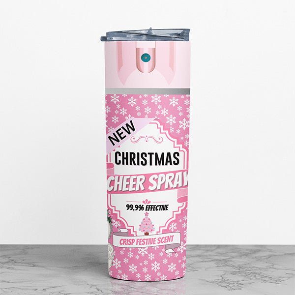 20oz Fun Pink Christmas Cheer Spray Tumbler for the Holidays - Gifts Are Blue