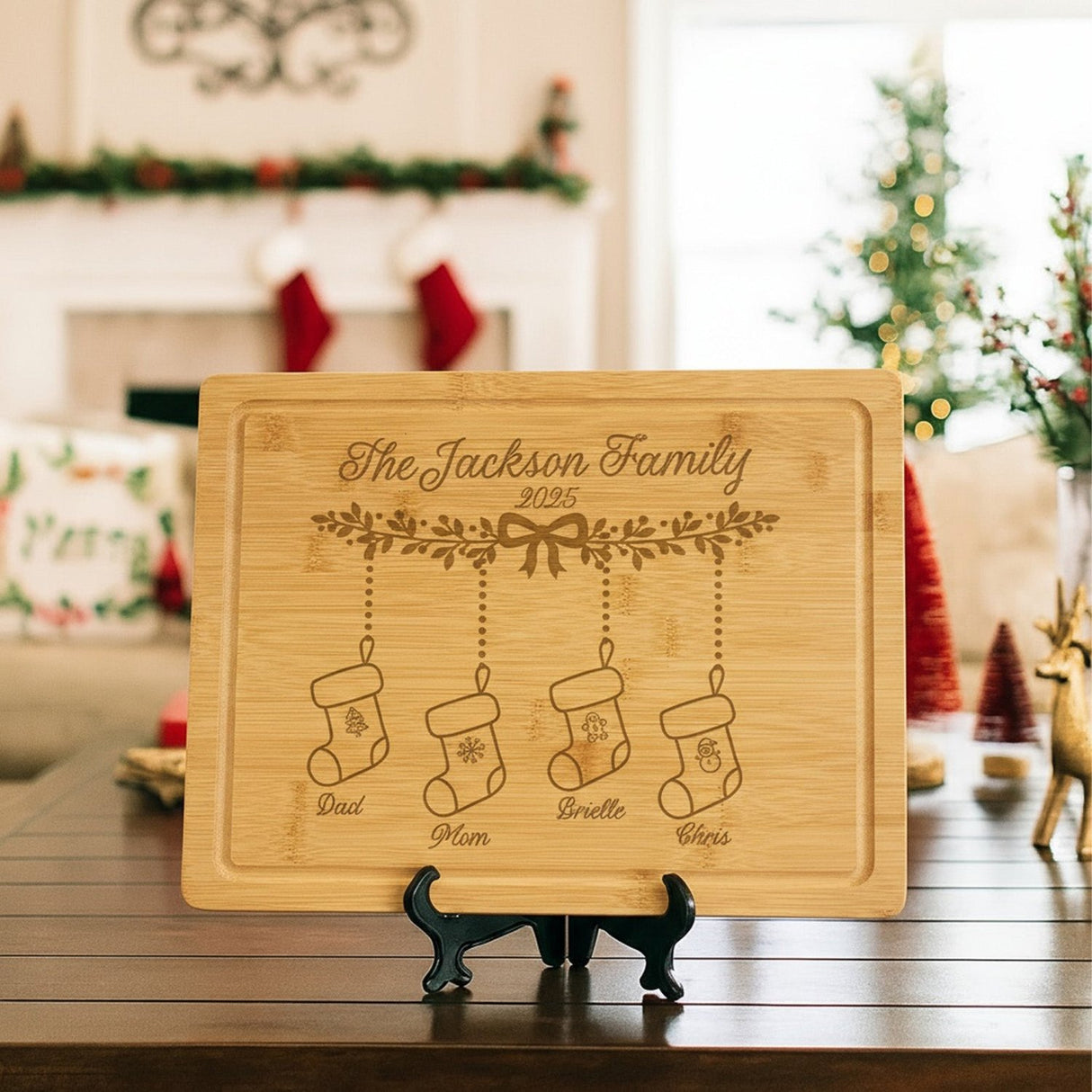 Christmas Stockings Personalized Cutting Board for the Holidays - Gifts Are Blue