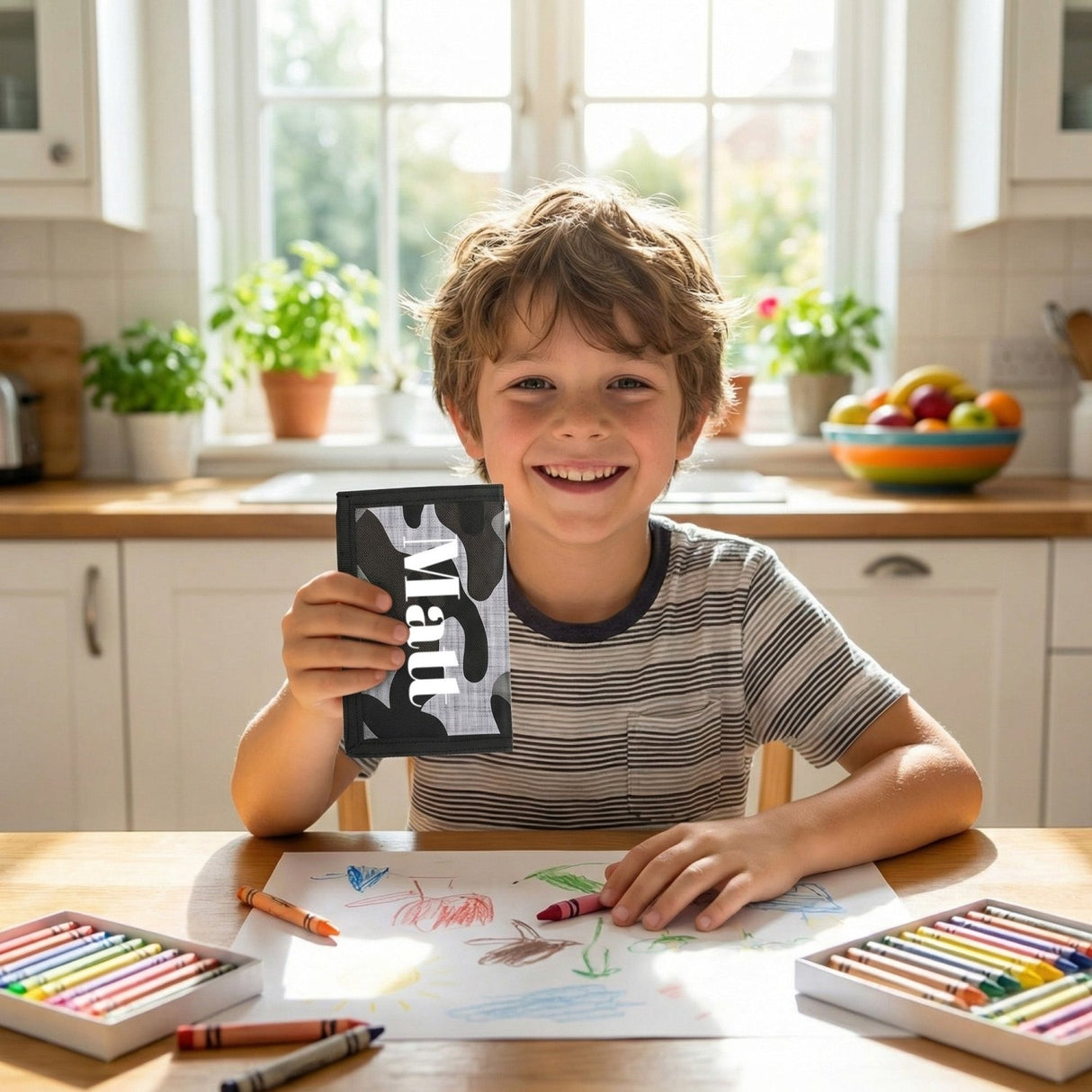 Camo Personalized Wallets for Kids with Name, Gifts for Boys - Gifts Are Blue