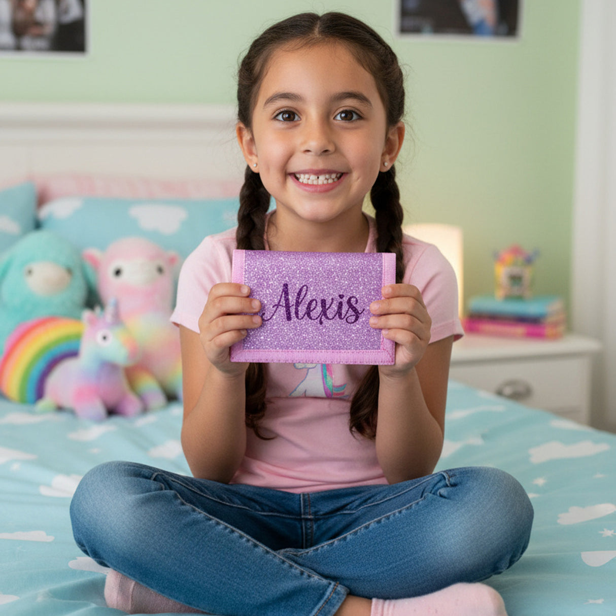 Sparkly Personalized Wallets for Kids with Name, Gifts for Girls