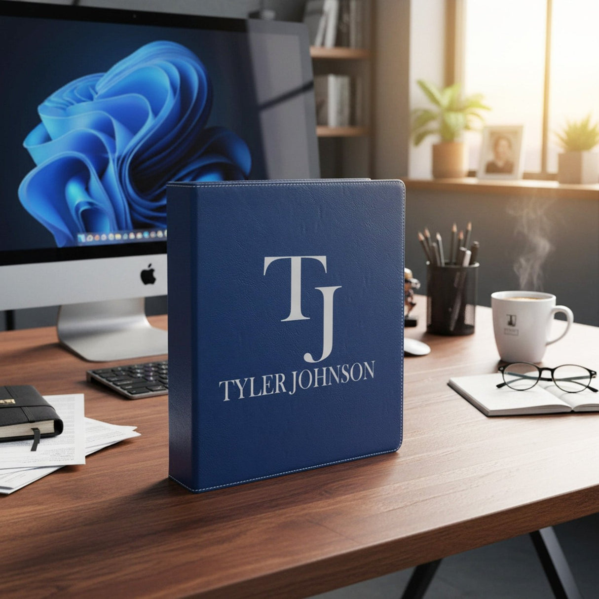 Faux Leather Personalized Binder with Name and Initials, Custom Gifts for Him - Gifts Are Blue