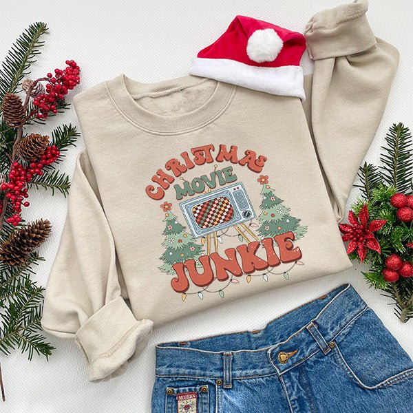 Comfy Vintage Christmas Movie Junkie Sweatshirt for the Holidays - Gifts Are Blue
