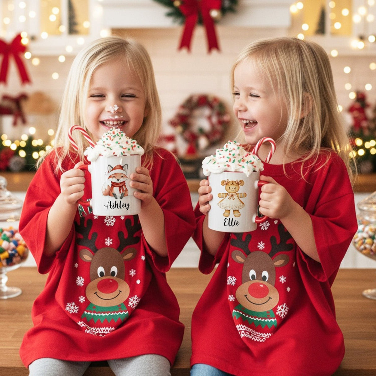Vintage Christmas Characters Personalized Christmas Mugs for Family and Friends - Gifts Are Blue