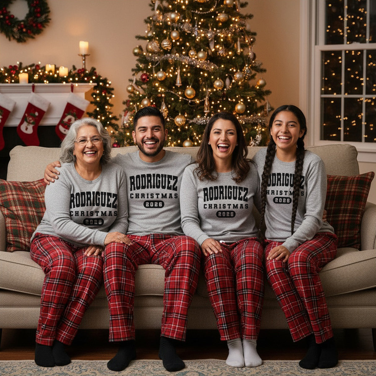 Varsity Letter Matching Family Christmas Pajamas Set for Kids and Adults