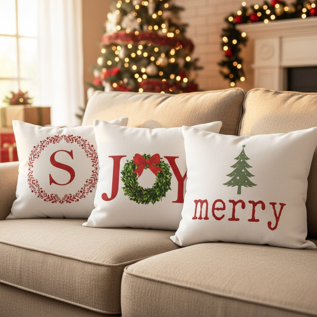Multi Design Christmas Pillows for Couch, Set of 2, 3, and 4, Holiday Decoration - Gifts Are Blue