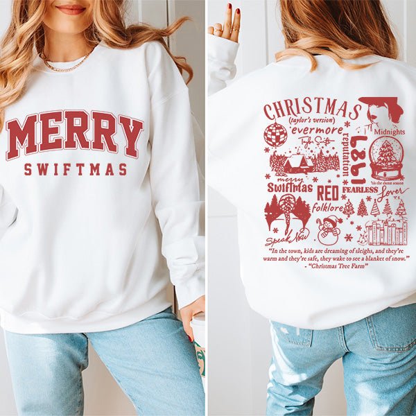 Cute and Fun Merry Swiftmas Taylors Version Christmas Sweatshirt for Swifties - Gifts Are Blue