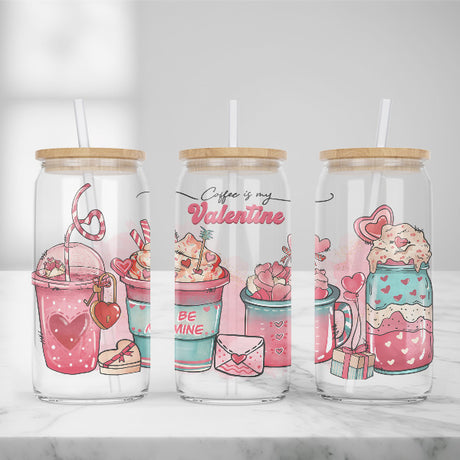 Cute and Humorous Valentines Day Glass Iced Coffee Tumblers in Multiple Designs