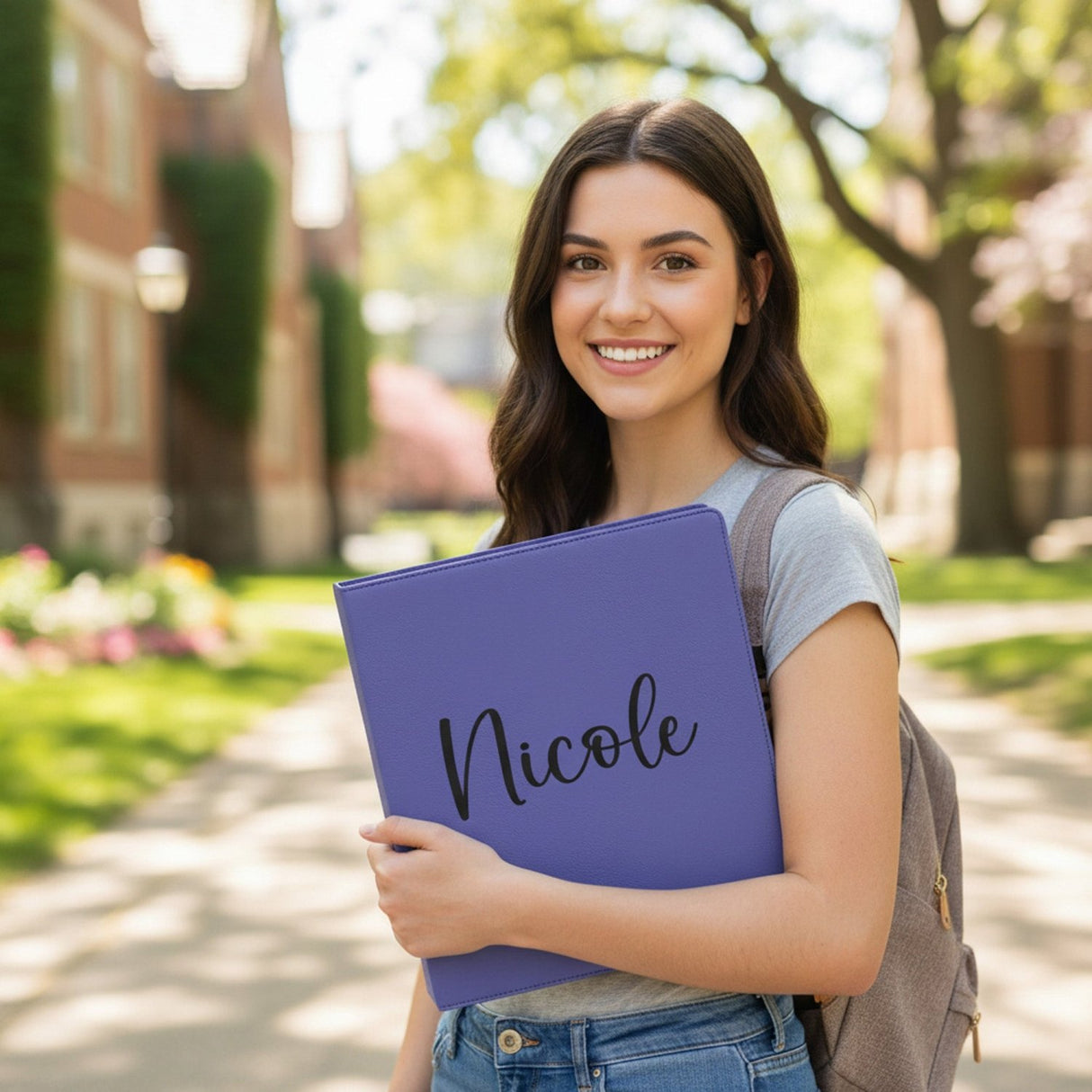 Personalized Binder w Name for Women and Teen Girls, Faux Leather - Gifts Are Blue