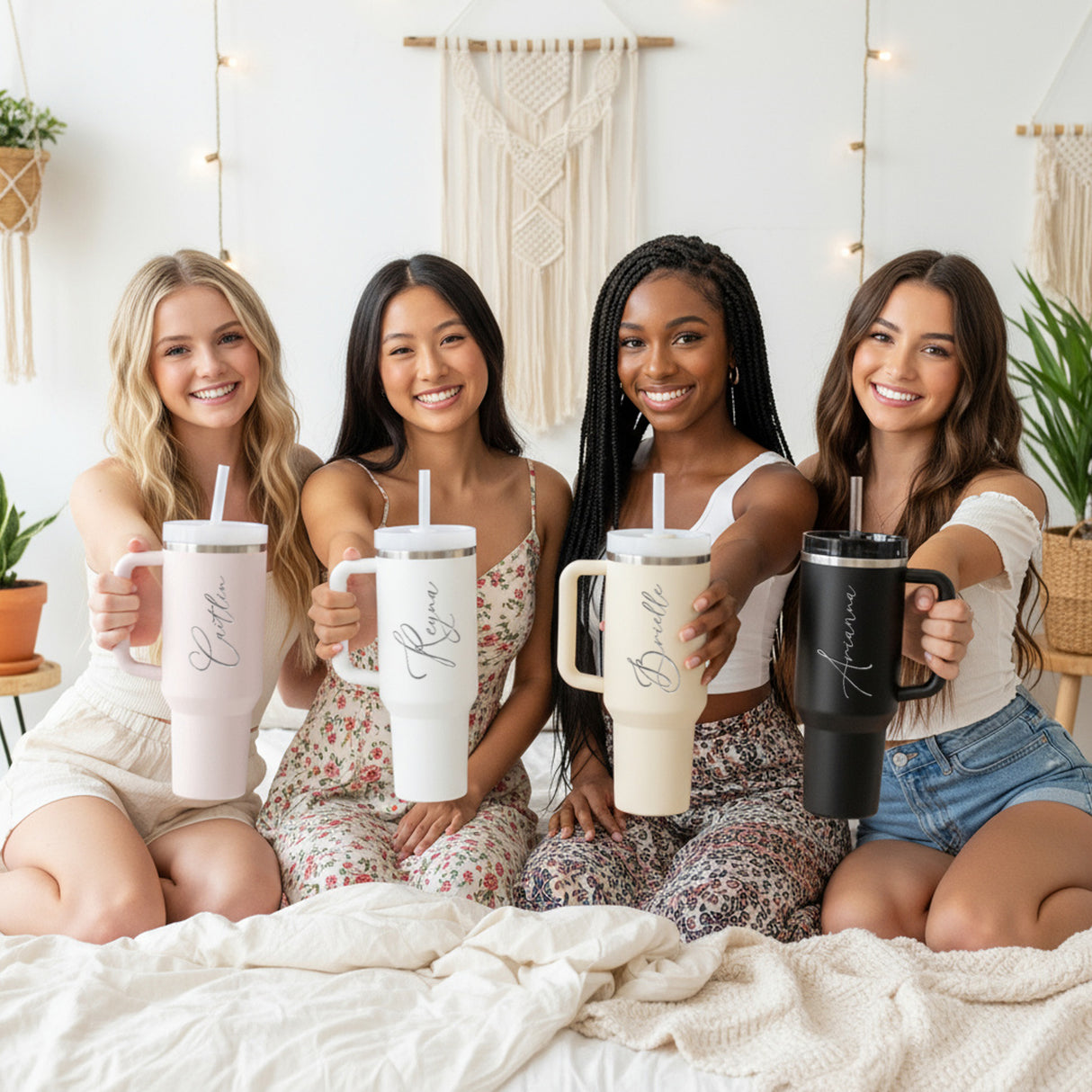 Women and Girls Engraved Personalized 40oz Tumbler with Handle, Custom Gifts for Her