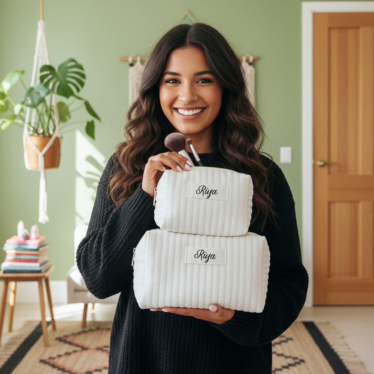 Personalized Velvet Makeup Bag with Name, Custom Gift for Teen Girls