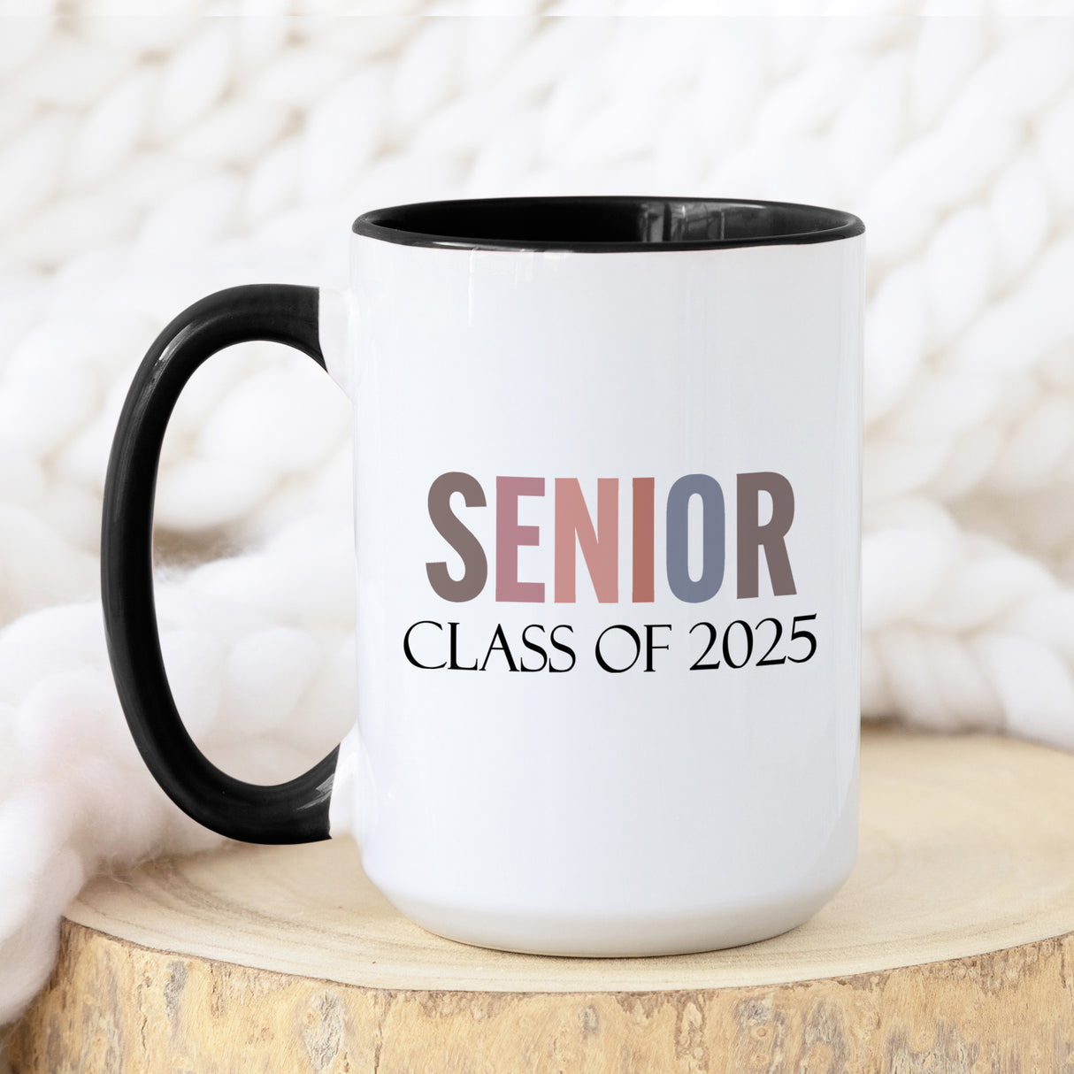 Minimalist Class of 2025 graduation mug, senior gift idea in 11oz or 15oz sizes, simple coffee cup for high school or college grads