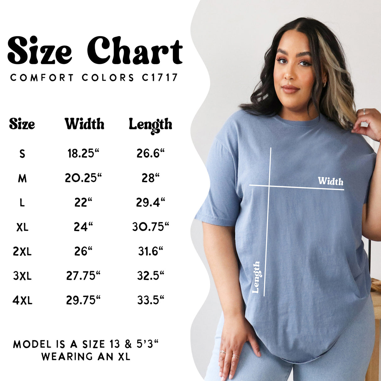 Comfort Colors C1717 size chart for women