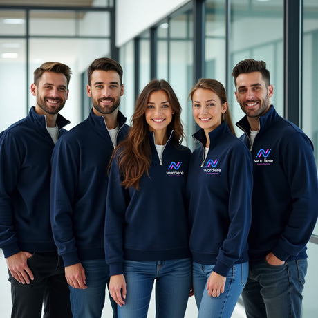 Company custom quarter zip pullovers for team gifts.