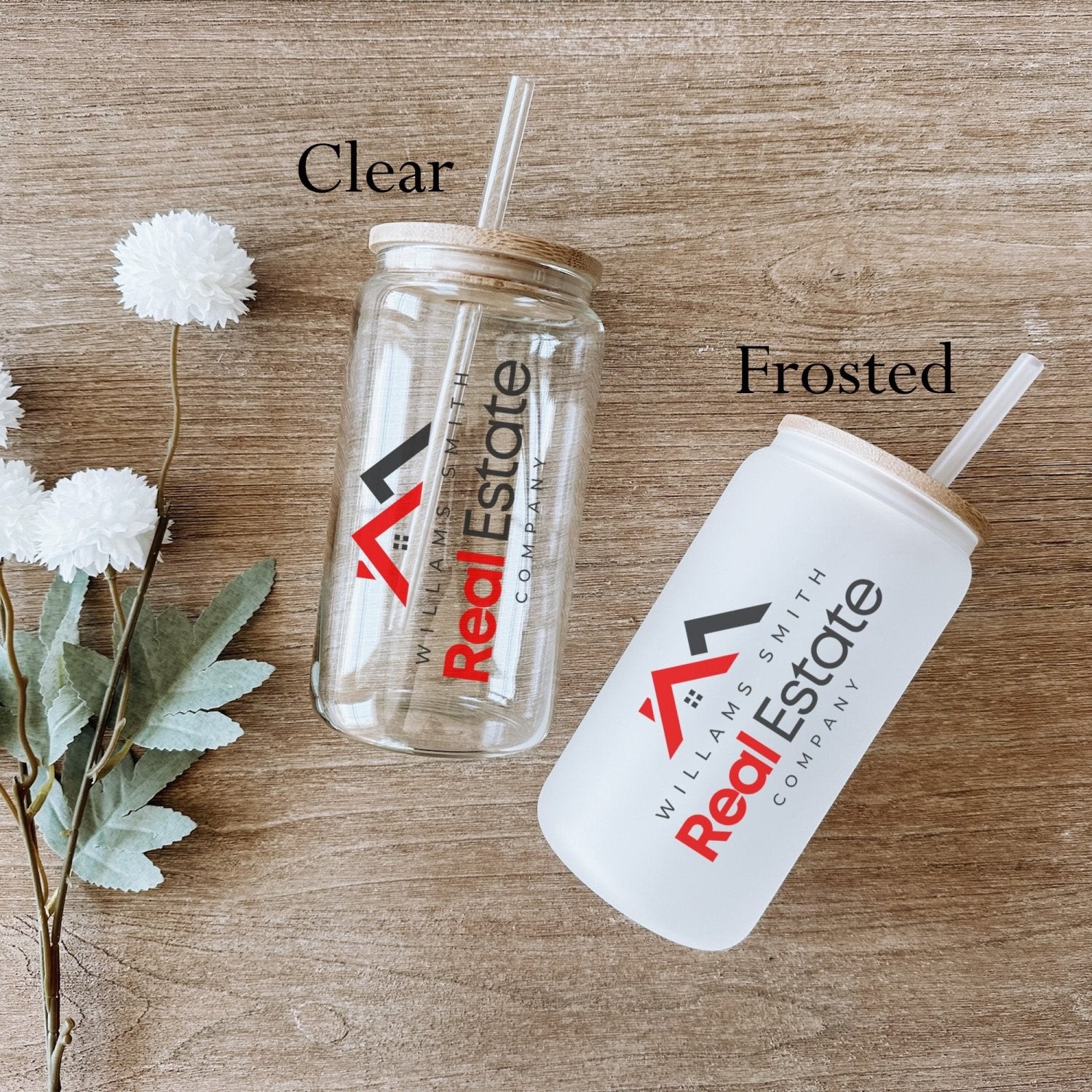 Cute Custom Business Logo Glass Tumbler for Corporate Swag and Small Businesses - Gifts Are Blue